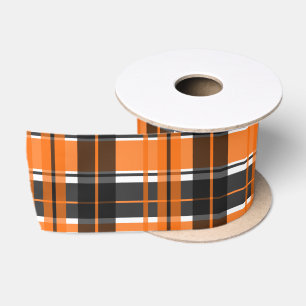 Ruban En Satin Halloween Orange noir et Motif blanc