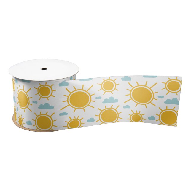Ruban En Satin Hand Drawn Summer Sun Pattern (Bobine)
