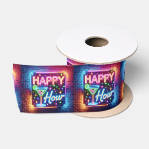 Ruban En Satin Happy Hour Sign On Rainbow Brick