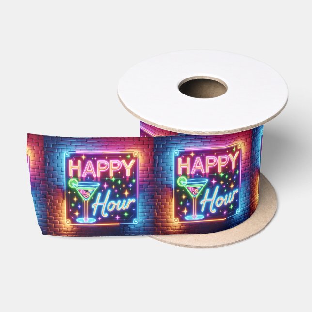 Ruban En Satin Happy Hour Sign On Rainbow Brick (Bobine)