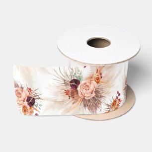 Ruban En Satin Herbe des Pampas et Fleurs en Terracotta
