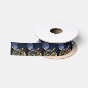 Ruban En Satin Hibou et lune bleue