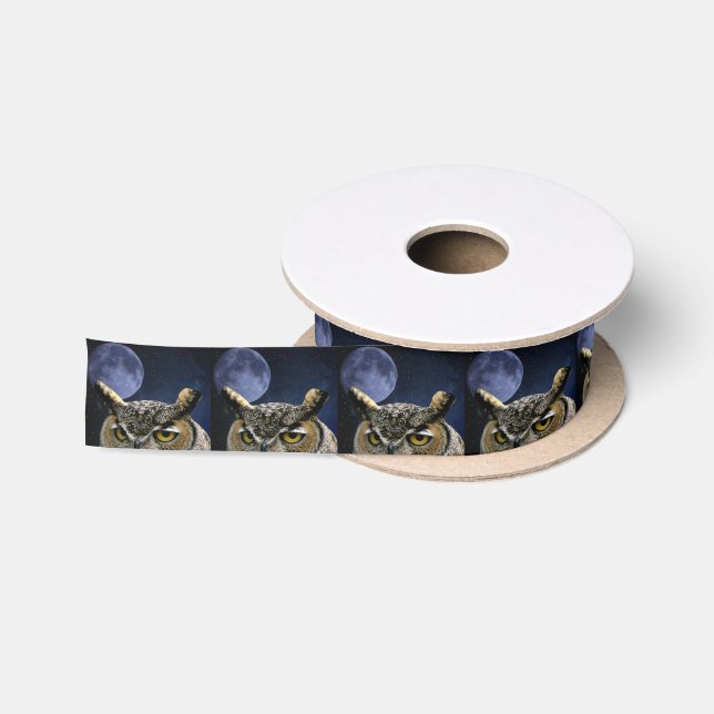 Ruban En Satin Hibou et lune bleue (Bobine)