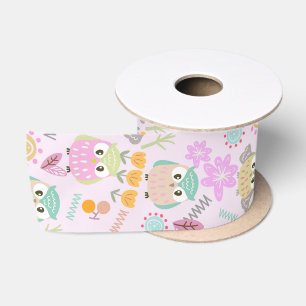 Ruban En Satin Hibou Rose Pastel