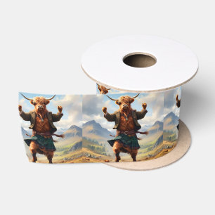 Ruban En Satin Highland Cow Dansant Le Highland Fling,