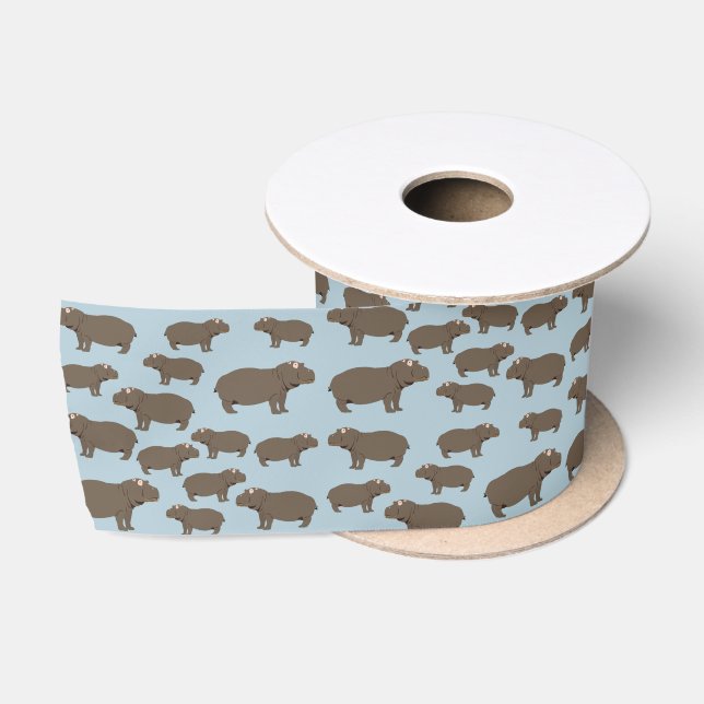 Ruban En Satin Hippopotame Hippo Motif (Bobine)