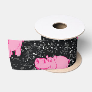 Ruban En Satin Hippopotame rose Cute Hippopotame souriant