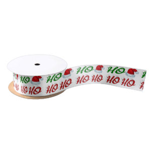 Ruban En Satin Ho Ho Ho Santa Hat Noël rouge vert script