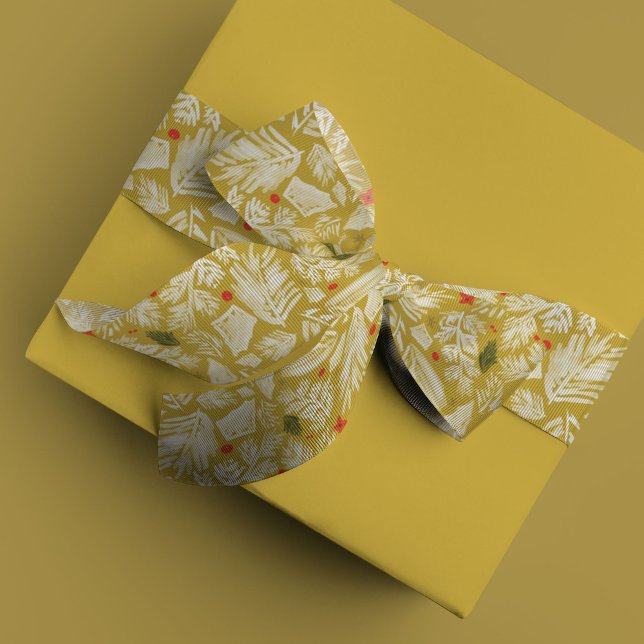 Ruban En Satin Holiday (Gorgeous golden chartreuse yellow festive botanical holiday ribbon.)
