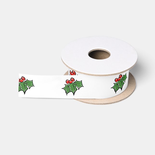 Ruban En Satin Holly Feuilles, Holly baies, fun vacances botaniqu (Bobine)