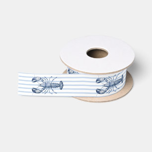 Ruban En Satin Homard Bleu sur Rayures Bleues et Blanches