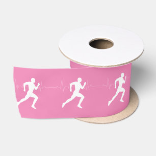 Ruban En Satin Homme coureurs Silhouette sur Arrière - plan rose