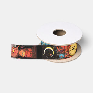 Ruban En Satin Horloge mondiale et lune pour chats