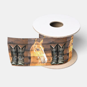 Ruban En Satin Horse Cowboy Boots Rustic Barque