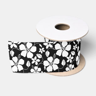 RUBAN EN SATIN HULA HAÏIENNE (HIBISCUS) NOIR SATIN RIBBON