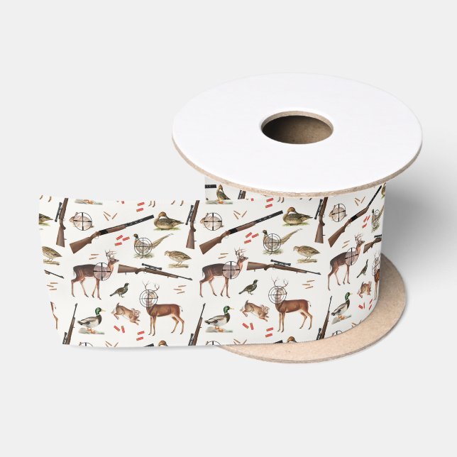 Ruban En Satin Hunting Wildlife Outdoorsman Pattern (Bobine)