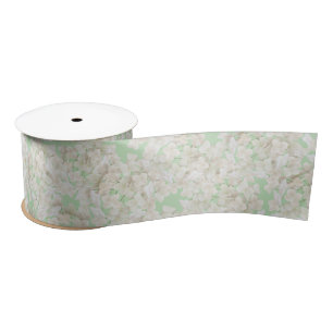 Ruban En Satin Hydrangée Blanche Sur Vert Menthe