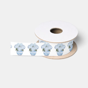 Ruban En Satin Hydrangées bleues en Chinoiserie Pot