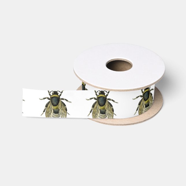 Ruban En Satin Illustration antique d'abeille (Bobine)