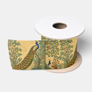 Ruban En Satin Illustration botanique de paon Art Nouveau