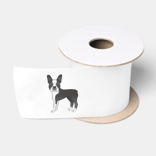 Ruban En Satin Illustration de chien Boston Terrier noir et blanc