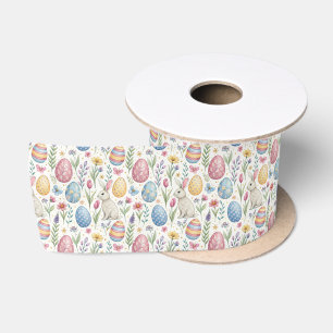 Ruban En Satin Illustration de lapin de printemps et d'œuf de Pâq