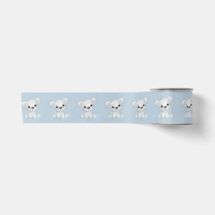 Ruban En Satin Illustration d'ours mignon sur arrière - plan bleu