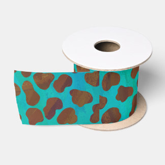 Ruban En Satin Impression Brown et Turquoise dalmate