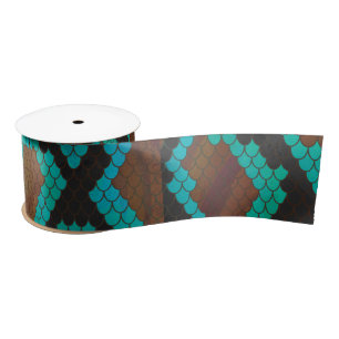 Ruban En Satin Impression Brown et Turquoise de serpent