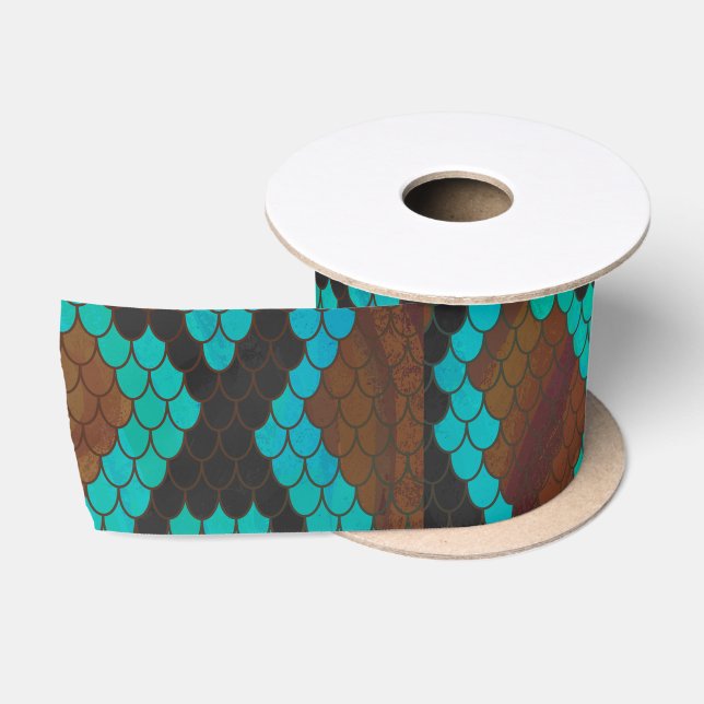 Ruban En Satin Impression Brown et Turquoise de serpent (Bobine)
