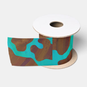 Ruban En Satin Impression Brown et Turquoise de vache