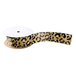 Ruban En Satin Impression d'animal léopard guépard or noir