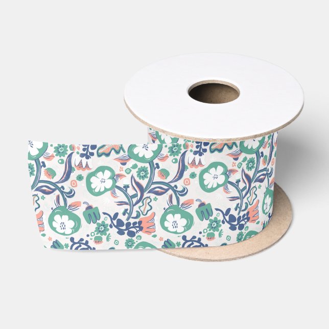 Ruban En Satin Impression florale contemporaine (Bobine)