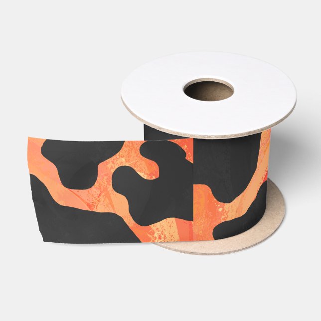 Ruban En Satin Impression noire et orange de vache (Bobine)