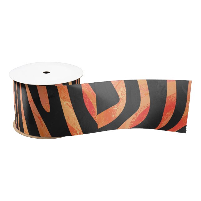 Ruban En Satin Impression noire et orange Zebra (Bobine)
