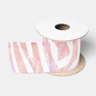 Ruban En Satin Impression rose et blanc Zebra