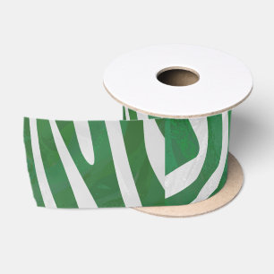 Ruban En Satin Impression verte et blanche Zebra
