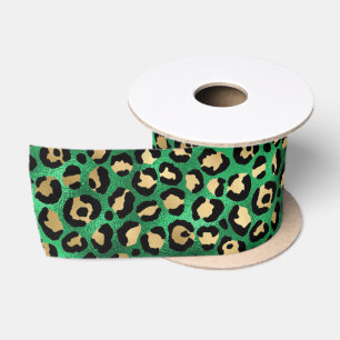 Ruban En Satin Imprimé Bold Green Léopard Motif Animal Glamour