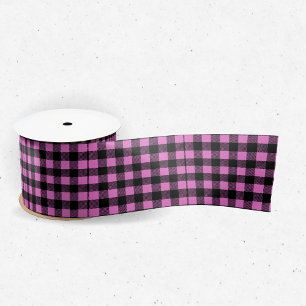 Ruban En Satin Imprimé carreauté buffle rose