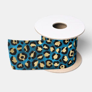 Ruban En Satin Imprimé Léopard Bleu Gras   Motif Animal Glamour