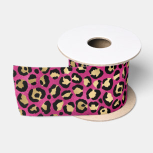 Ruban En Satin Imprimé Léopard Rose Gras   Motif Animal Glamour