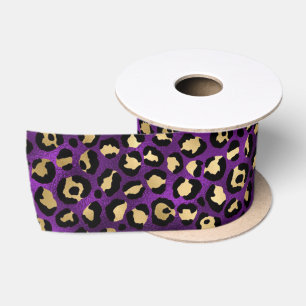 Ruban En Satin Imprimé Léopard Violet Gras Motif Animal Glamour
