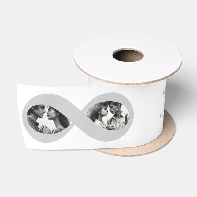 Ruban En Satin Infinity 2 Photo Mariage blanc argent. Anniversair (Bobine)