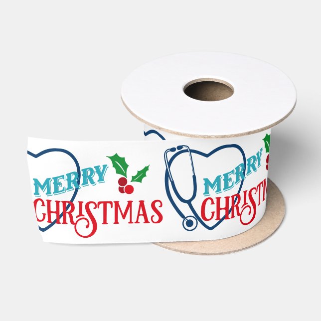 Ruban En Satin Infirmière Docteur Médicale Joyeux Noël Stethoscop (Bobine)