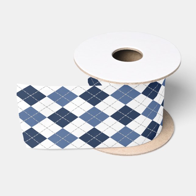 Ruban En Satin Jacquard bleu blanc plaid (Bobine)