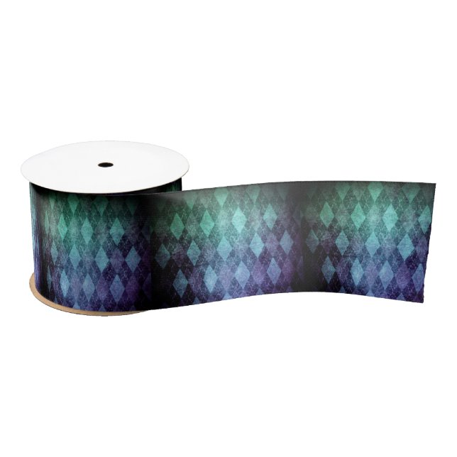Ruban En Satin Jacquard classique vintage bleu vert diamant motif (Bobine)