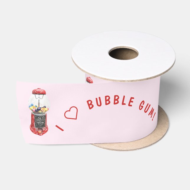 Ruban En Satin J'Aime La gomme À Bulles (Bobine)