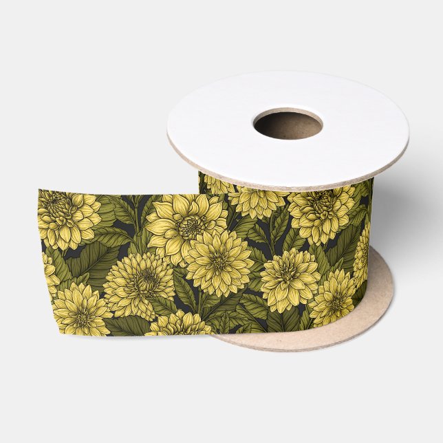 Ruban En Satin Jardin de Dahlia jaune (Bobine)