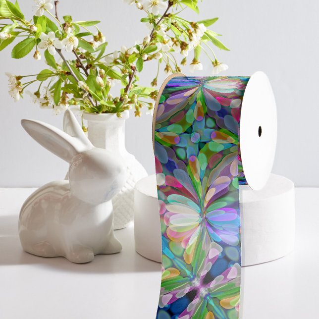 Ruban En Satin Jardin de Fleur sauvage de libellules Abstrait Flo (Créateur téléchargé)