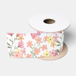 Ruban En Satin Jardin de fleurs sauvages élégant rose 